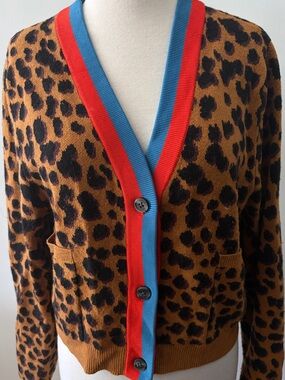 Kule Leopard Print V-Neck Button Cardigan - Brown